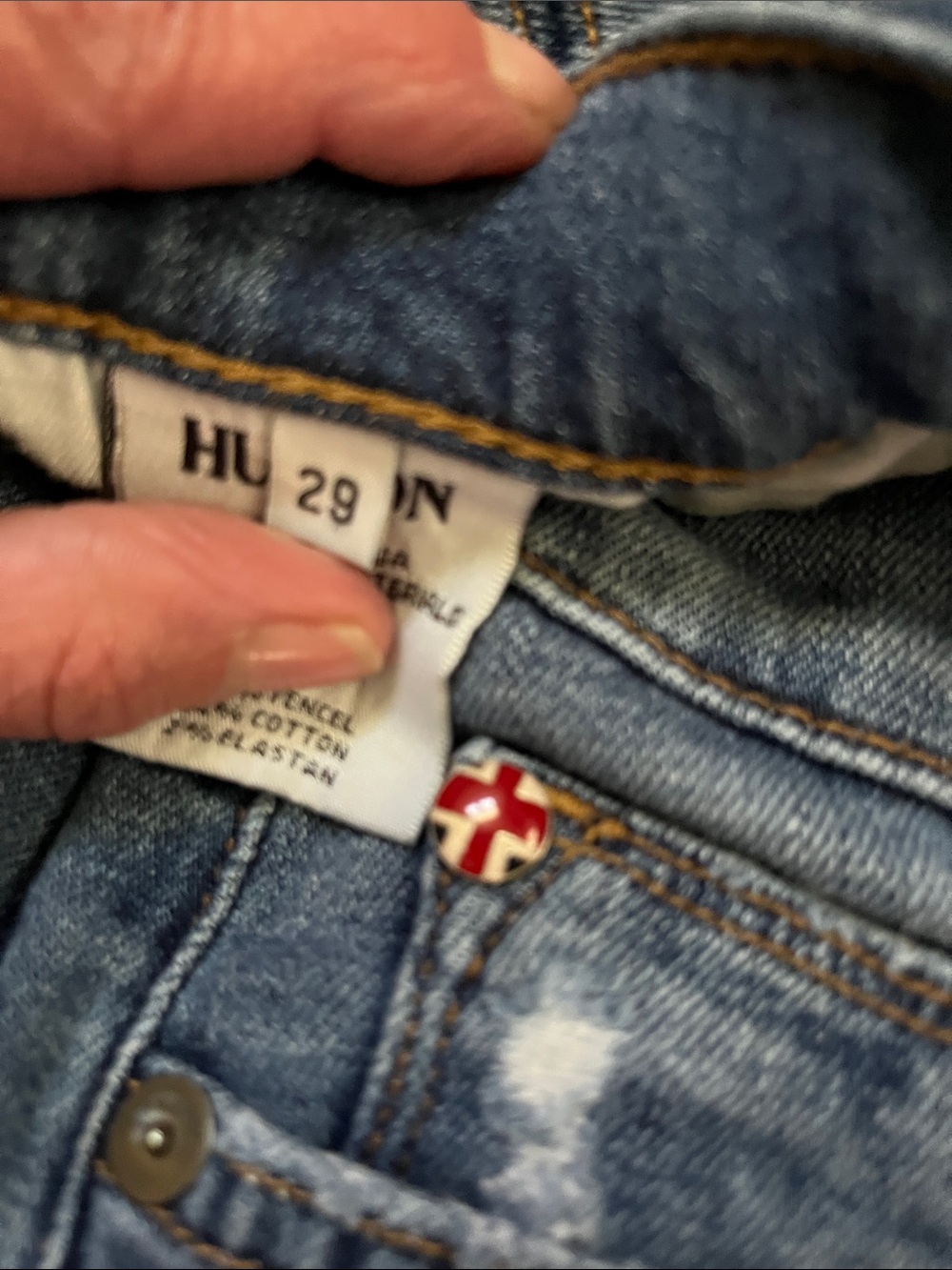 Hudson Jeans Distressed Medium Blue Cuffed Skinny Jeans - Picture 3 of 6
